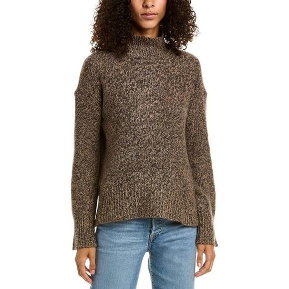Theory Brown Speckled 100% Cashmere Mock Neck Quiet Luxury Sweater Small
